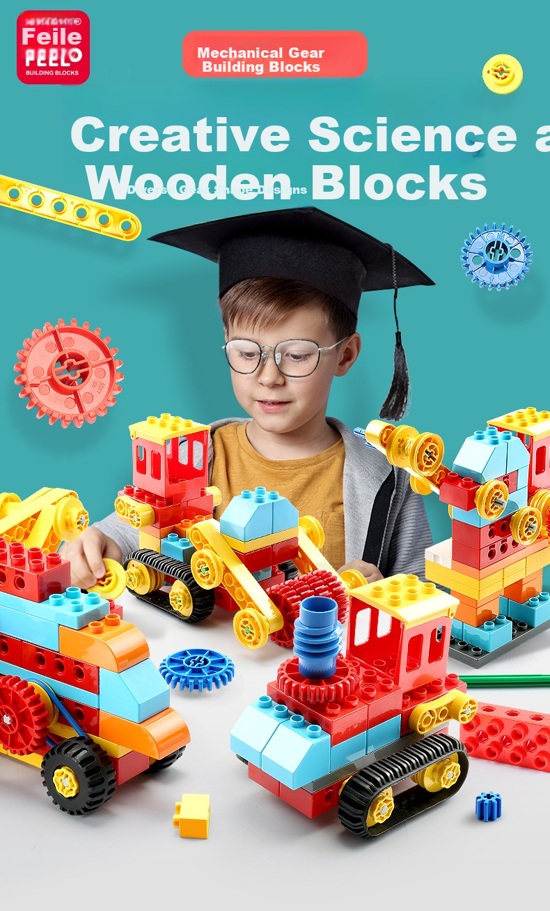 FEELO Children's Gear Building Block Toy, Birthday Gift for Boys And Girls, Linkage Series Stage 2 with 138 Pieces, 2212 2