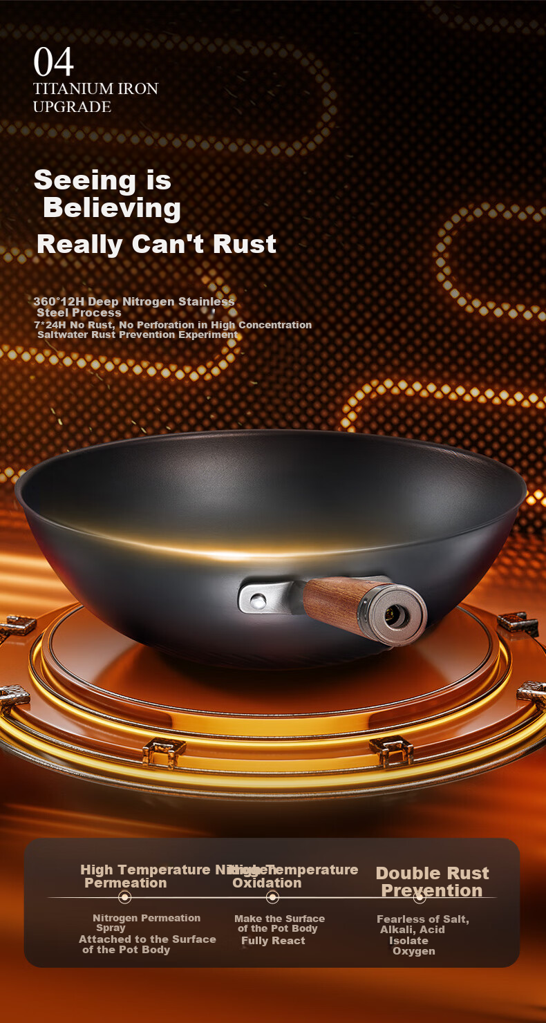 ASD Wok, Magic Titanium Iron, Zero Fluorine Coating, Non-Stick Frying Pan, Fluorine-Free Coating, Cooking Pan, 30cm, Compatible with Induction Cookers, T10A 10