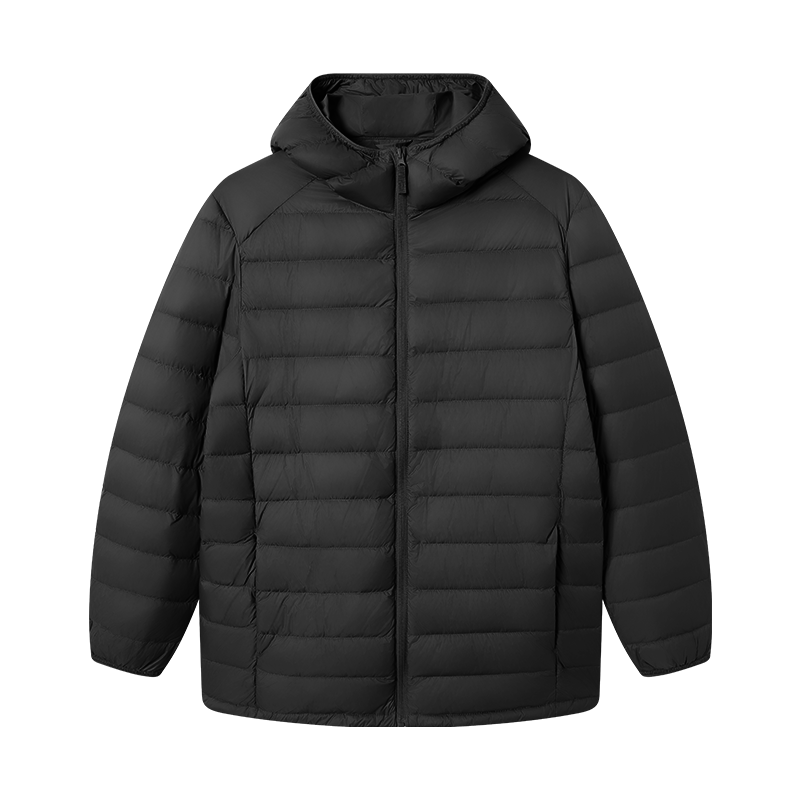 JD Original [Air Zero Pressure Bone Down] Lightweight down Jacket for Men, Winter Coat, 90% Duck Down, Hooded, Obsidian Black, Size L