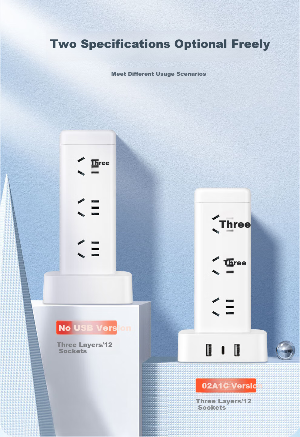 NVCleishidiangong Vertical Power Strip Extension Cord, Multi-Functional Multi-Outlet Desk Power Strip for Dormitory Use, USB-C Tower Desktop Cable Organizer EP432L 2