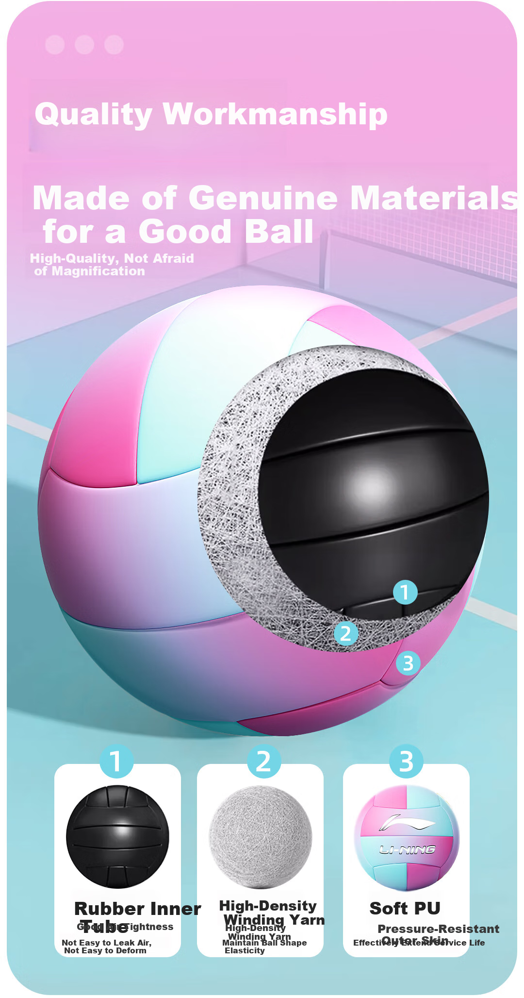 Li-Ning Volleyball [High School Entrance Exam] Size 5 Training Standard Leather High-Elasticity Ball for Students, Adults, Competition Training And Middle School Hard Volleyball 6