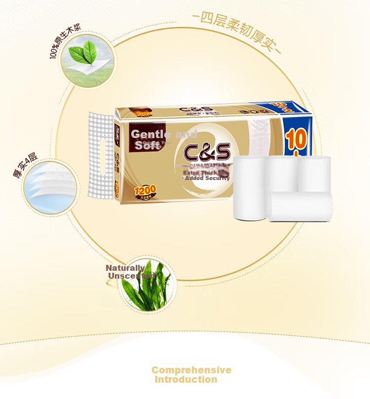 C&S Coreless Toilet Paper, Jinzun 4-Ply 100g*12 Rolls, Thick Household Toilet Paper Roll 3