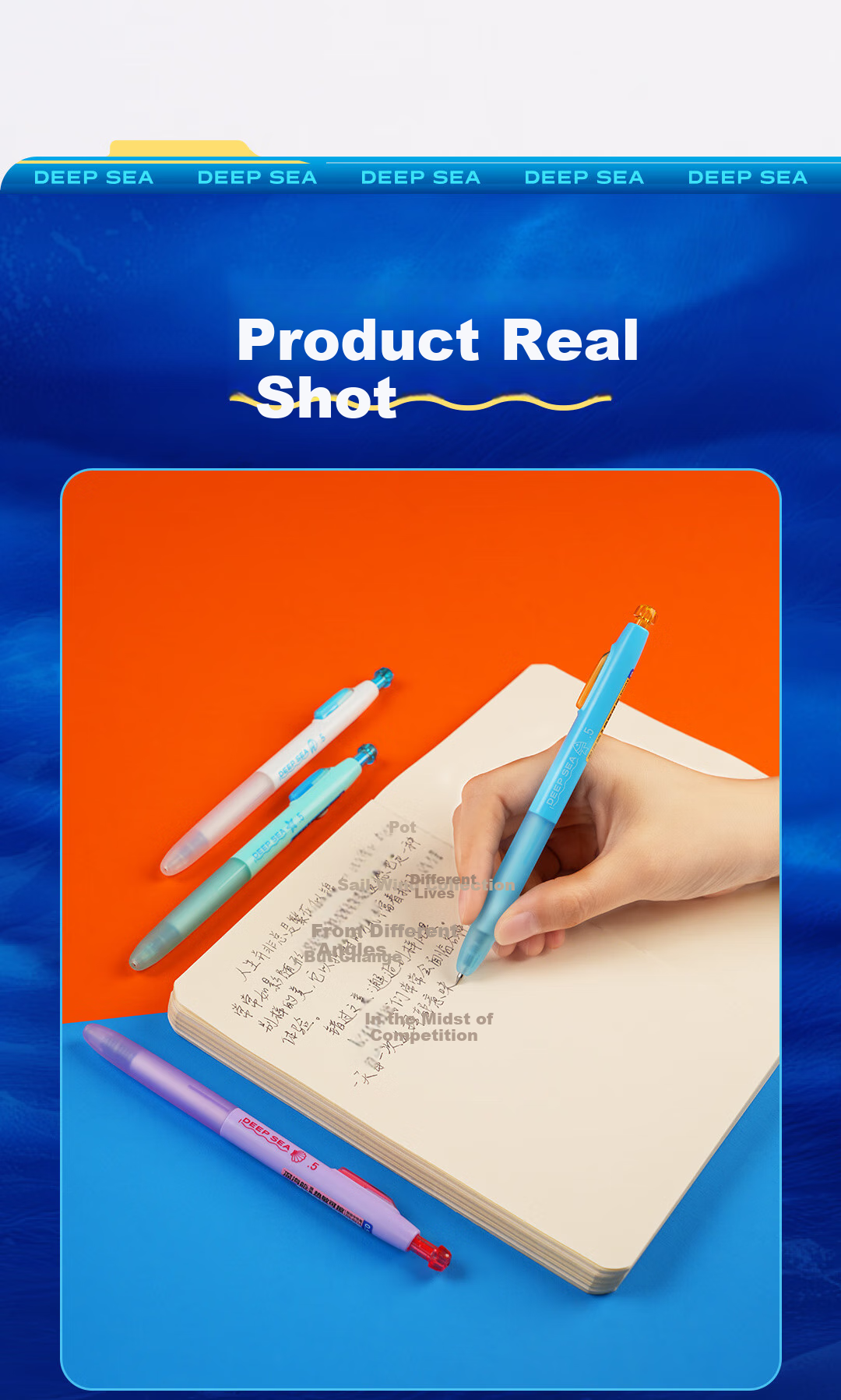 Dianshi Pen, Deep Sea Submarine Thermal Erasable 0.5 Retractable Gel Pen, Quick-Drying Silent Large Capacity for Third Grade Students Back-To Season [Crystal Blue] 3214E 16
