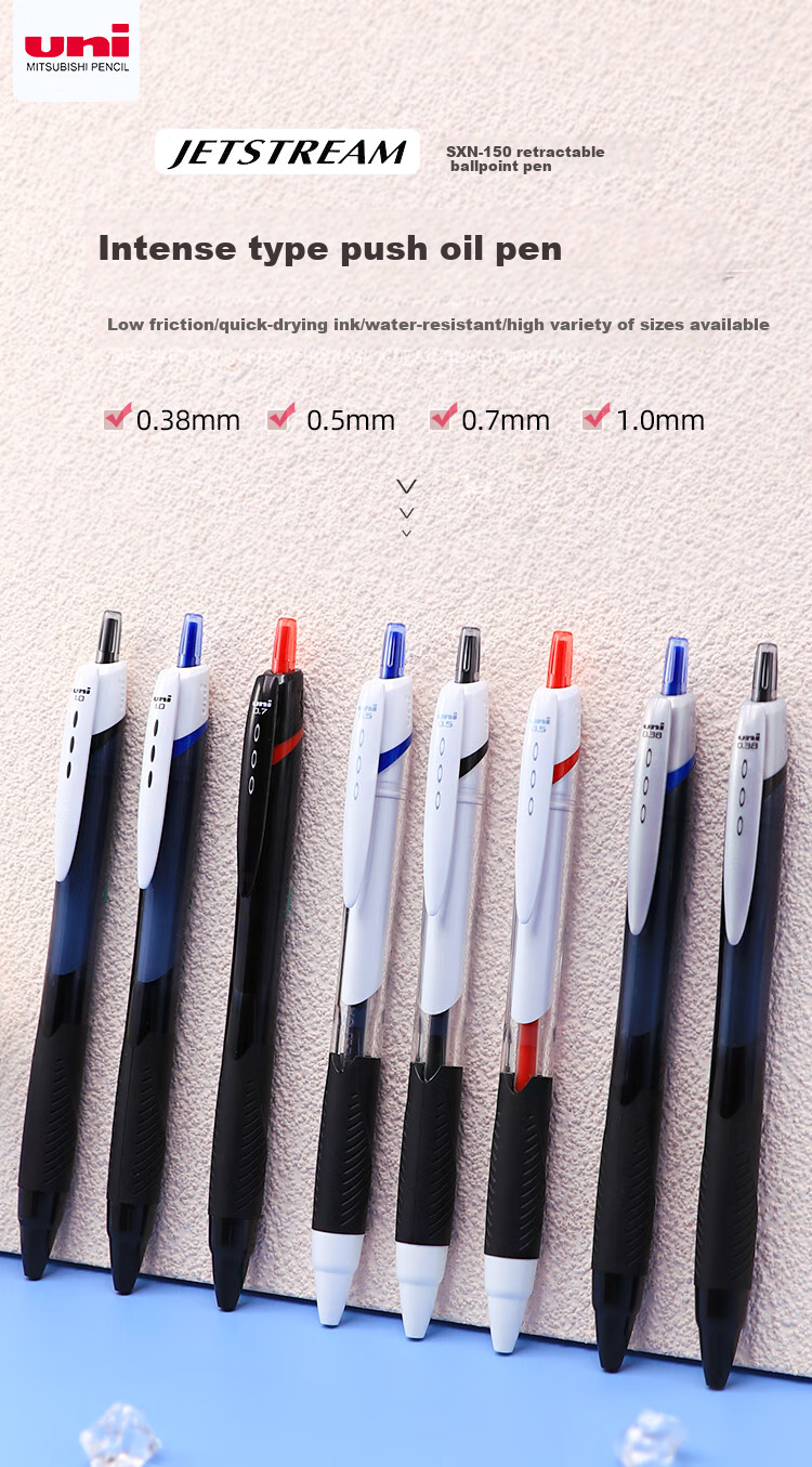 Uni Mitsubishi JETSTREAM Series Retractable Ballpoint Pen SXN-150, Smooth Writing for Students And Office Use, 0.5mm, White Barrel with Blue Ink, Pack of 5 1