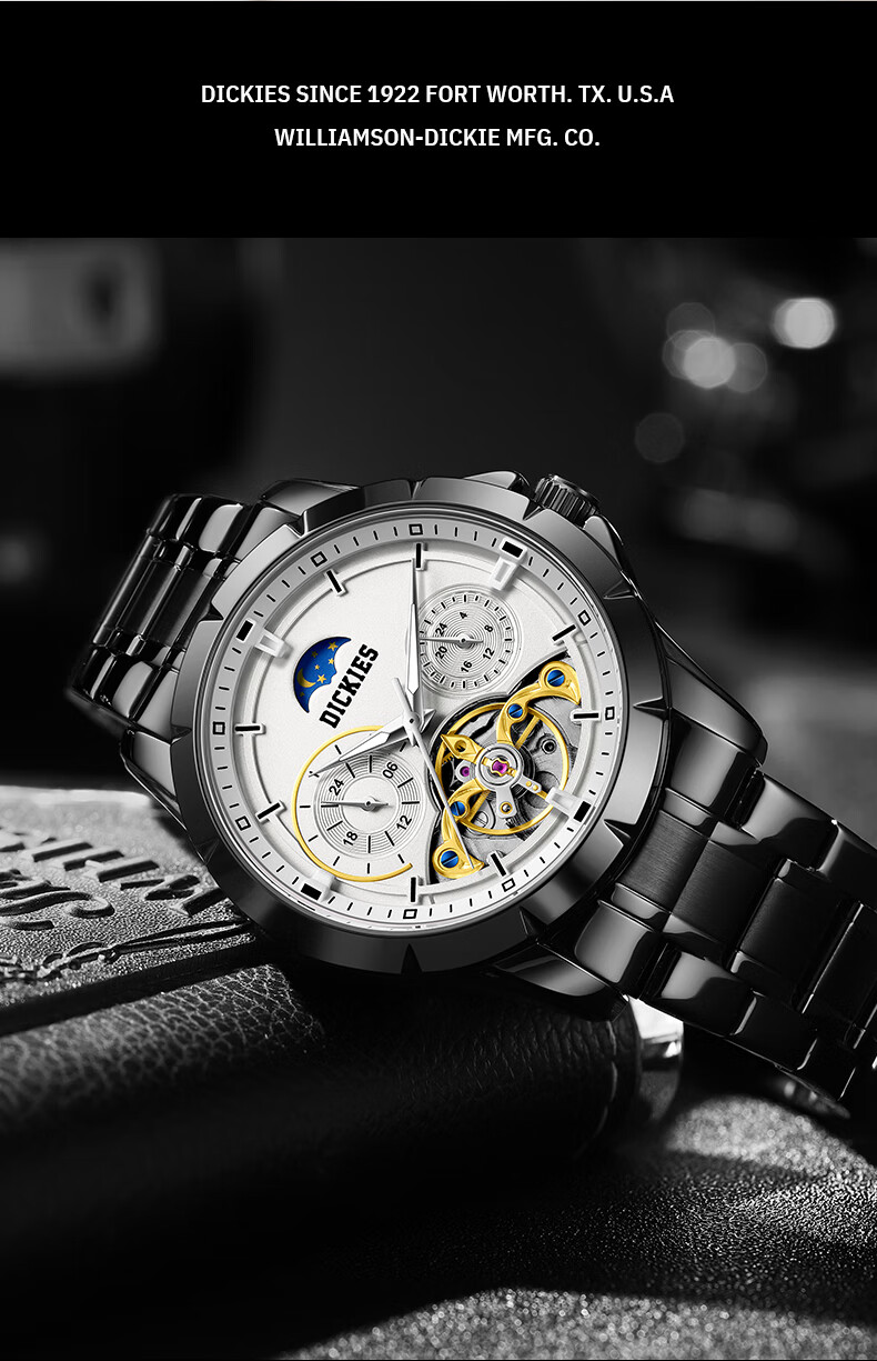 Dickies Men's Watch, Student Calendar Fully Automatic Skeleton Mechanical Watch, Luminous Gift, 2026 New Model CL-713, Black And Silver 2