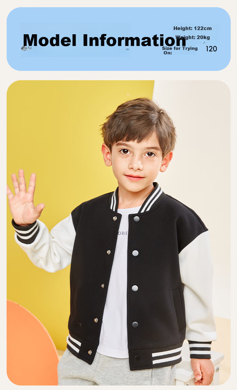 Jeanswest Boys' Spring Collection 2025, Children's Outerwear for Spring And Autumn, Baseball Jacket for Older Kids, Color-Block Splicing Design, Loose-Fitting Sportswear for Boys 8