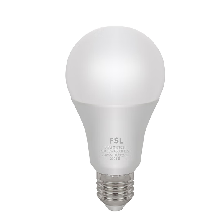 Foshan Lighting LED Bulb Energy-Saving A60 10W White Light E27 Large Screw 5.8G Microwave Sensor Full Off 6500K