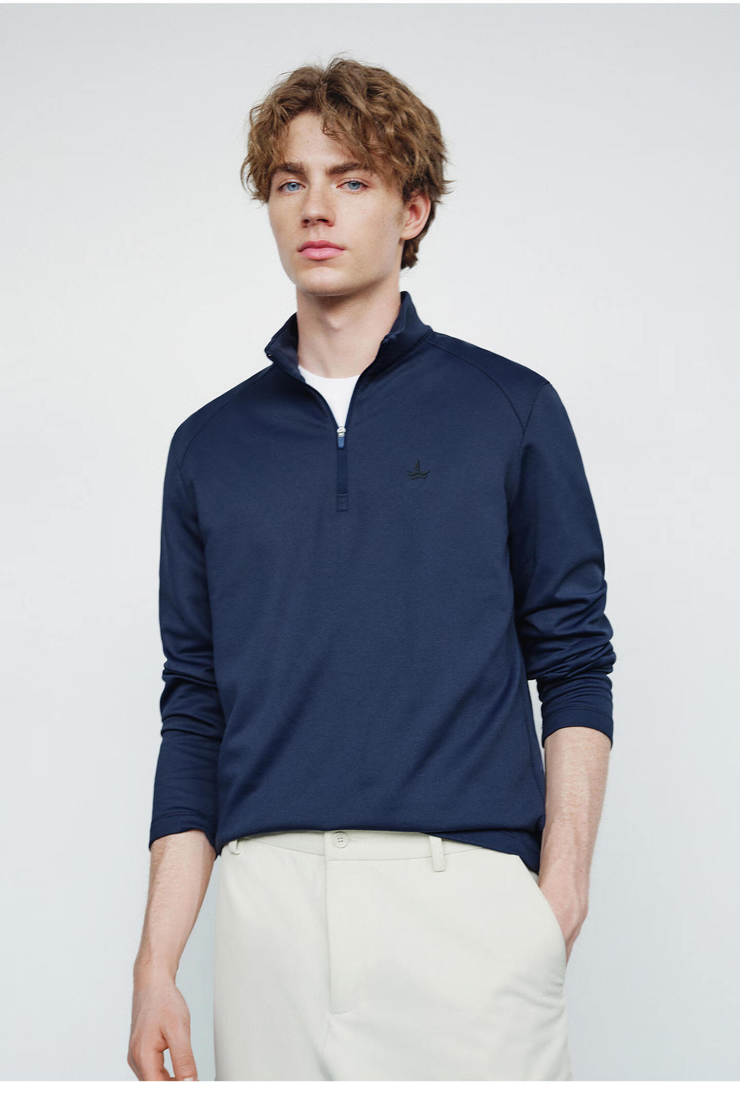 Navigare Celebrity-Inspired Small Sailboat Men's Half-Zip Brushed Casual Sweatshirt Inner Layer Top 1135845304 25
