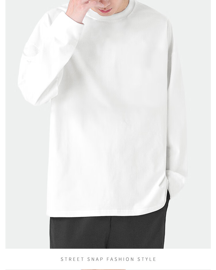 Langsha Long Sleeve T-Shirt Men Spring Autumn Basic Solid Color Crew Neck Loose Fit Pure Cotton Top Unisex 9