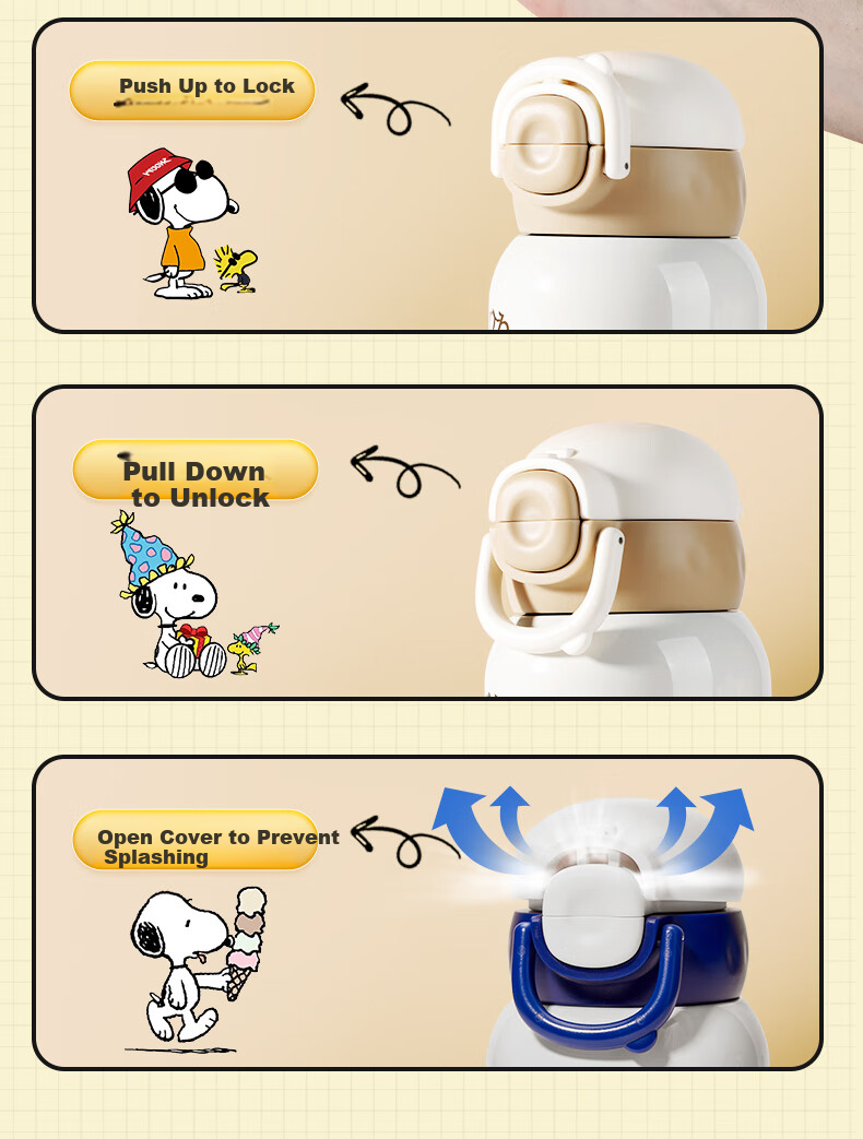 SNOOPY Children's Insulated Cup with Sleeve, 316 Stainless Steel Kindergarten Direct Drinking Water Bottle, Dual-Use Straw Water Cup for Boys And Girls Students 6