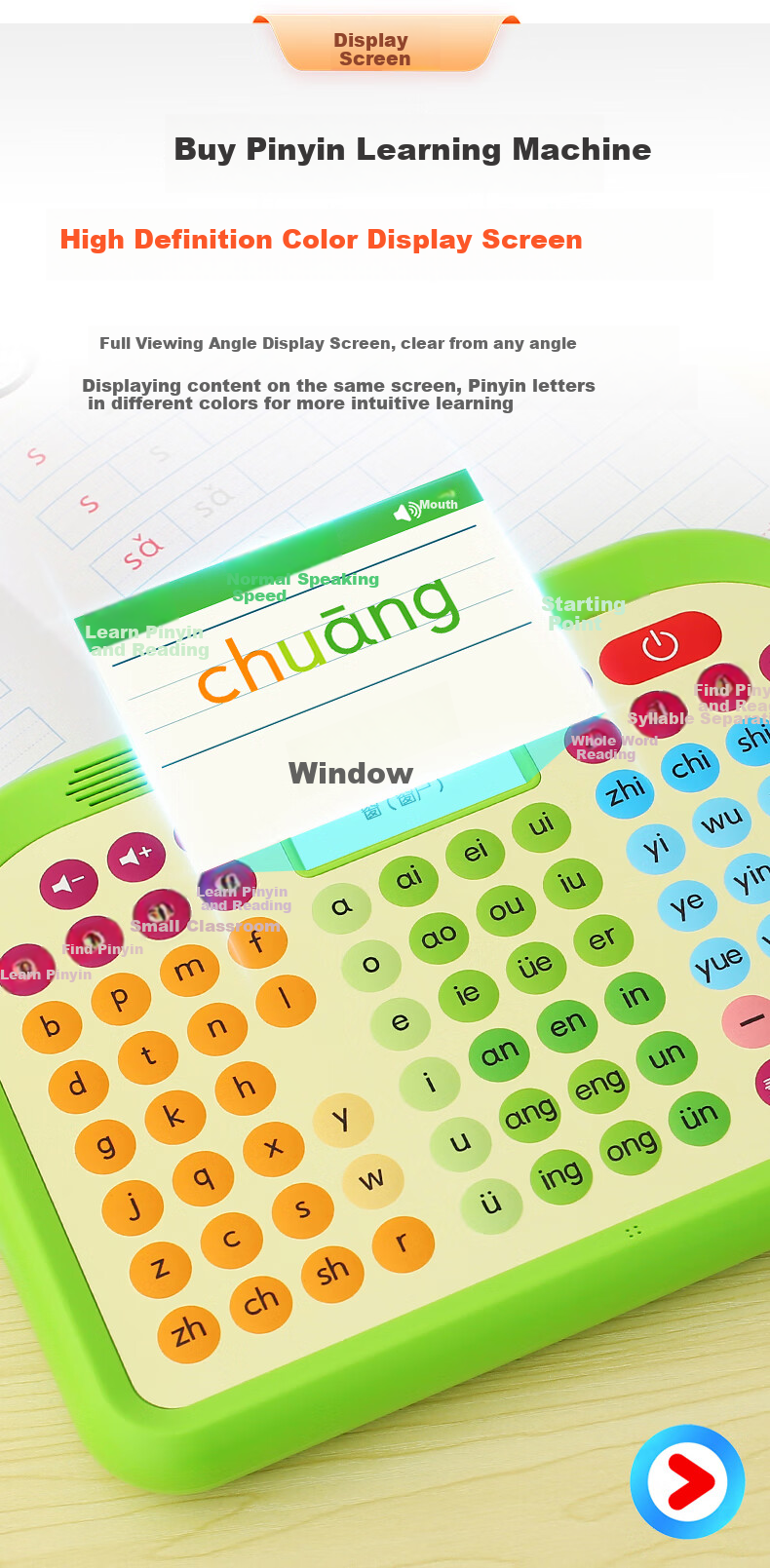 Qipaodian Pinyin Learning Machine, Reading Practice Tool, Preschool to Primary School Transition, Character Recognition Early Education Device, Birthday And Back-To Gift for Boys And Girls 12