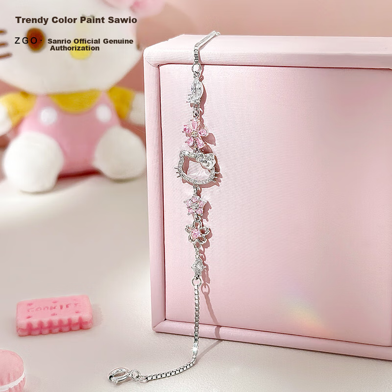 Серебряный браслет "Hello Kitty" от Chaosehui, дизайн "Цветок персика", для женщин, элегантный, подарок на День Святого Валентина, 6106
