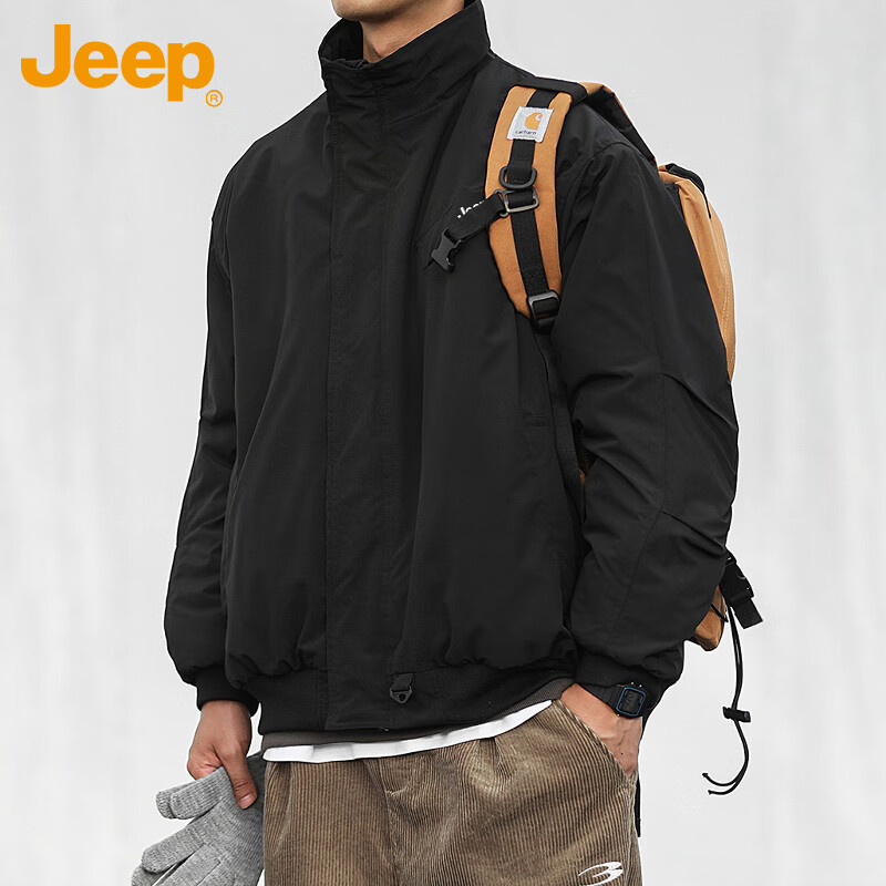 Мужская хлопковая куртка JEEP, утепленная, осень-зима, повседневная рабочая одежда, черная, размер L