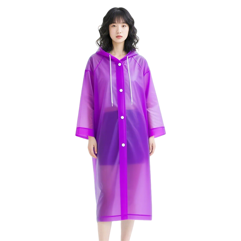 Laobaojia Unisex Hooded Long Coat Style Raincoat Lightweight EVA Outdoor Purple