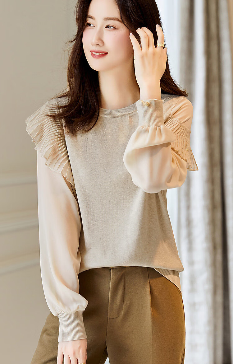 Dme [Containing Fluffy Wool] Spring And Autumn Stylish Spliced Sweater, Concealing Body Shape, Slimming Effect, Elegant Knitted Sweater for Women with High-End Feel 22