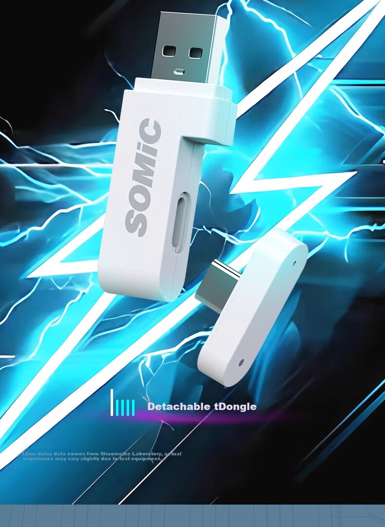 SOMIC MH201 Gaming-Grade 2.4G Zero-Lag Tri-Mode Gaming Headset Wireless Bluetooth Mobile PC Noise-Cancelling Headphones Over-Ear 7.1 Audio Positioning Black 5