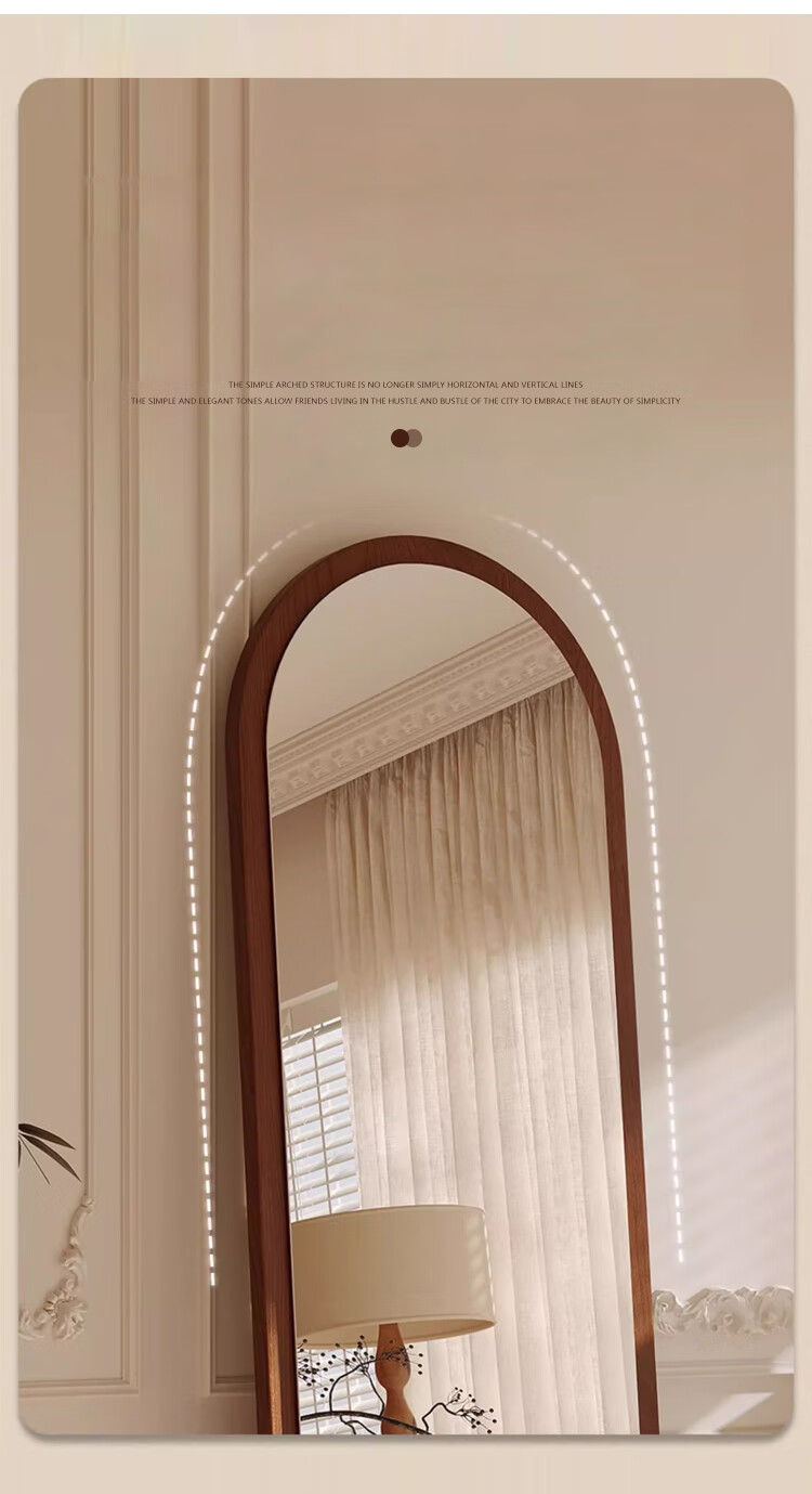 Huakai Star Full-Length Mirror Home Bedroom Dressing Mirror Dormitory Floor Mirror Wall-Mounted Mirror JY90 Wooden Base Coffee 160*50 5