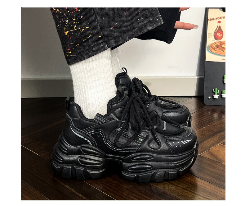 Warrior Women's Dad Sneakers 2026 Spring New Leather White Thick Sole Height Increasing Casual Sports Shoes 8