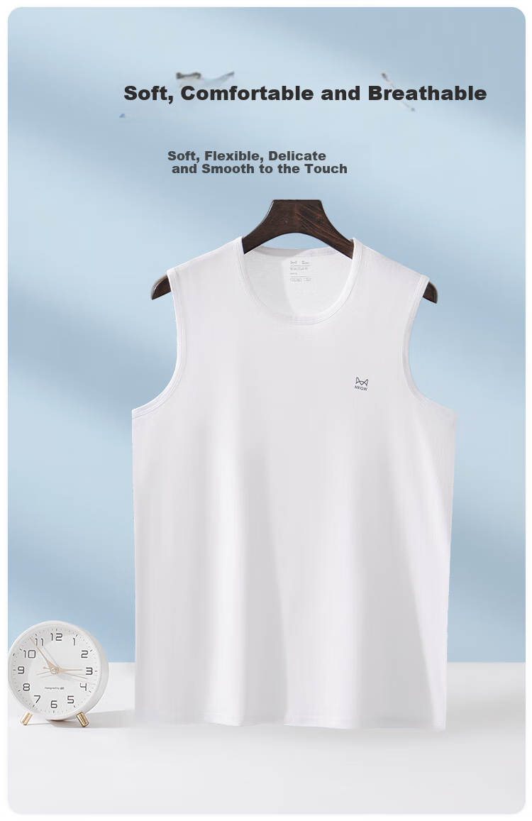 MiiOW Wide-Shoulder Tank Top for Men, Sleeveless T-Shirt, Pure Cotton Antibacterial Undershirt, Round Neck Spring And Autumn Undershirt, Breathable, 3XL 7