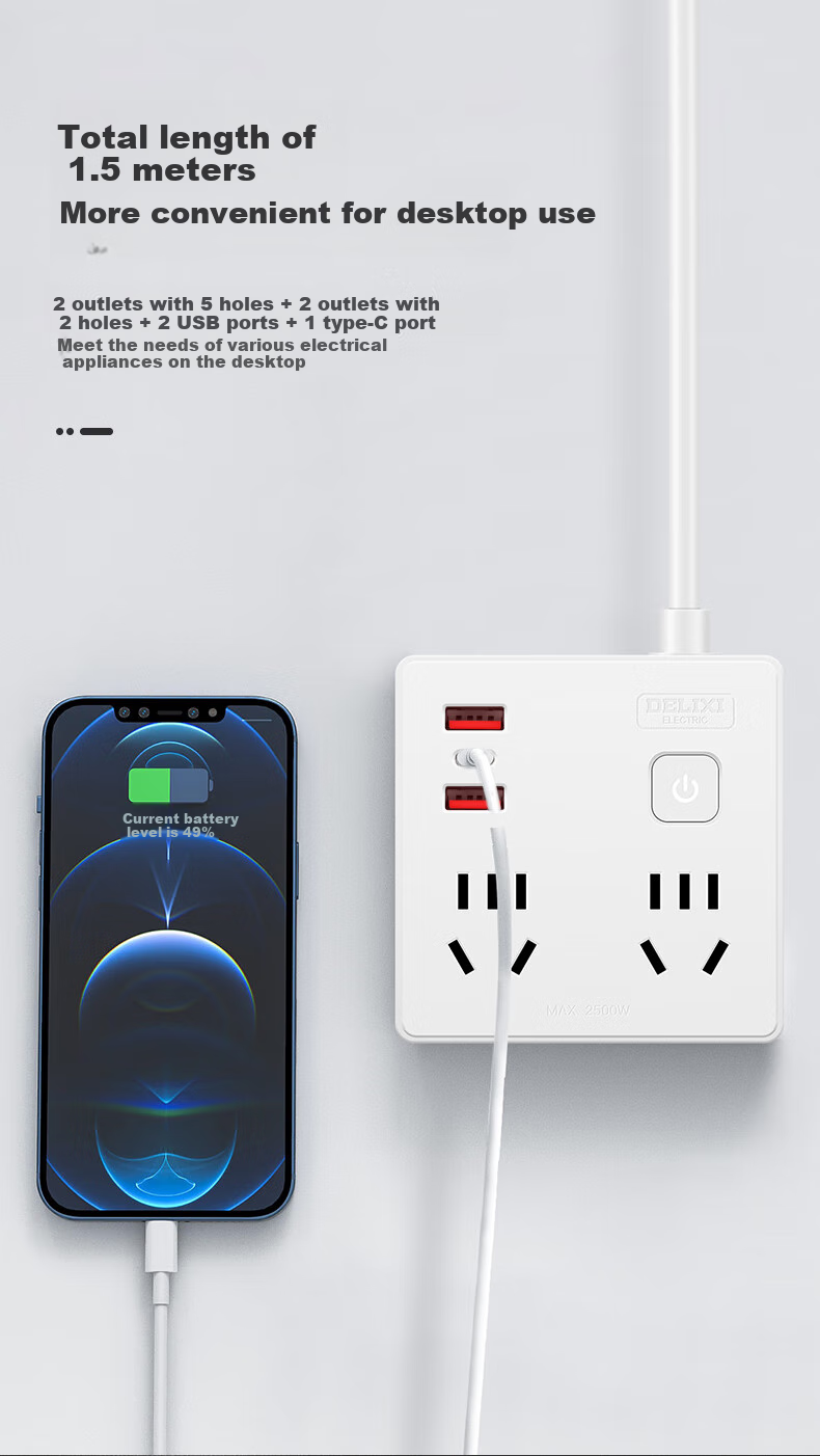 DELIXI 20W PD Fast Charging 86-Type Socket Adapter/Converter Plug/USB+Type-C Socket Extension/One-To Power Strip/Wireless Master Switch 6