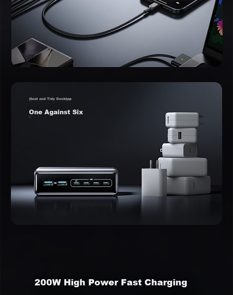 ANKE Prime200W Desktop Charging Station [Recommended by Tim from Storm Video], GaN Fast Charging Multi-Port Charger, Type-C 100W Socket Compatible with Apple 17/18 7