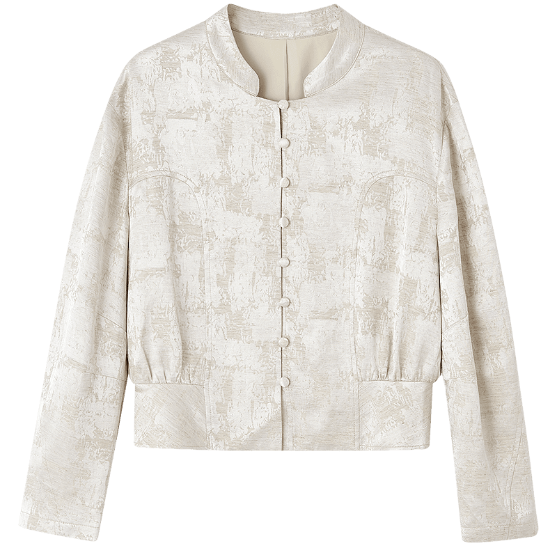Demana [Rulan Tuyou] Spring and Autumn National Style New Chinese Stand Collar Jacquard Button Pleated Short Jacket for Women