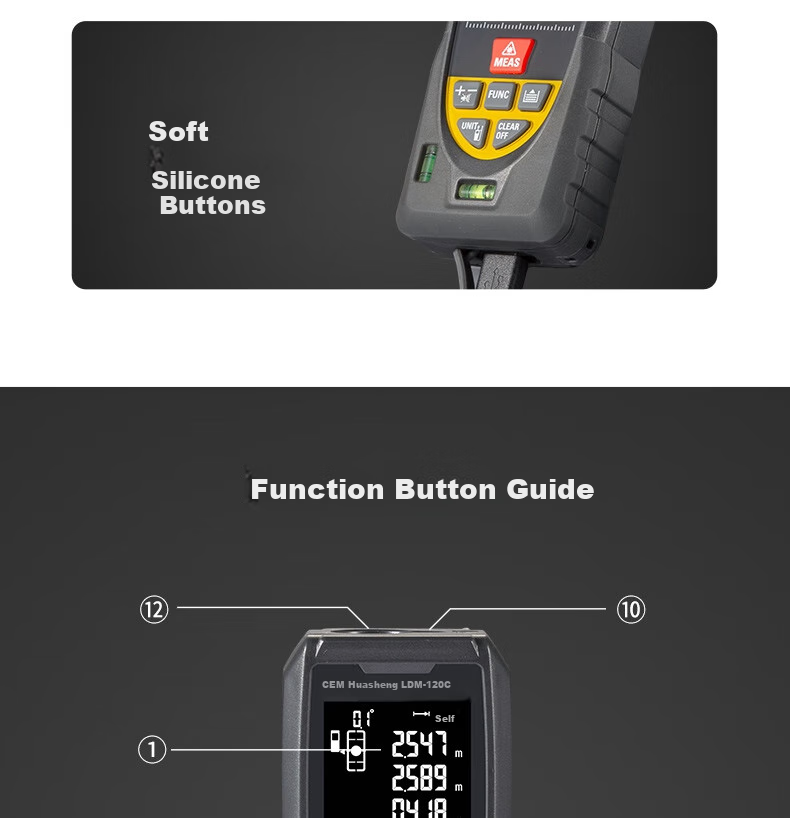 CEM LDM-120C Laser Distance Meter, High-Precision Laser Infrared Room Measuring Device, Electronic Ruler with Voice Playback, USB Direct Charging 12