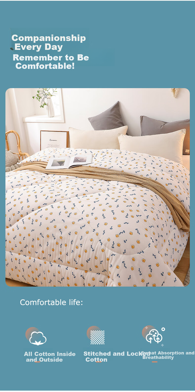 Mengshina 100% Cotton Xinjiang Cotton Quilt Pure Cotton Comforter Autumn Winter Quilt 6 Jin 200x230cm Huachuqing 2