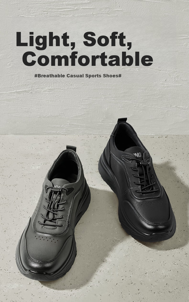 RED DRAGONFLY Casual Leather Shoes for Men, Autumn Thick-Soled Outdoor Hiking Travel Shoes, Casual Dad Shoes WTA35116 Black Size 43 1