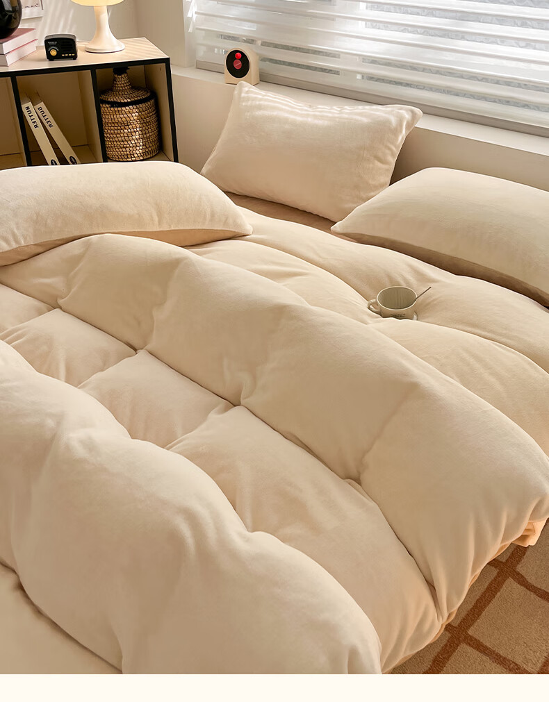 MUJI Grade A Milk Velvet Four-Piece Set Coral Fleece Thickened Double-Sided Fleece Warm Bedding Set Sheet Duvet Cover 200*230cm Autumn Winter 1