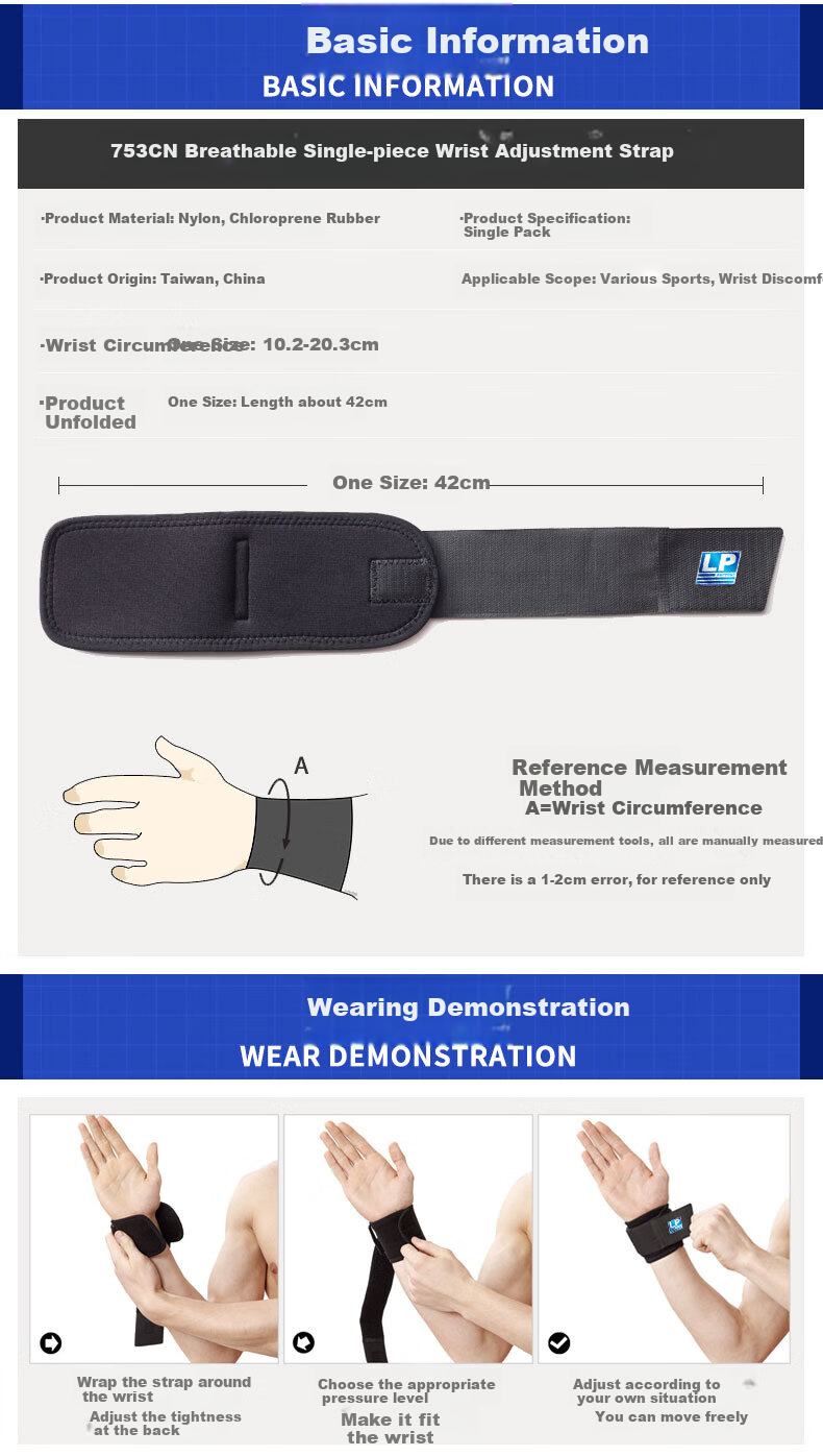 LP 753CN Fitness Wrist Guard Anti-Sprain Wrist Compression Tendonitis Professional Sports Support Brace, One Size Fits All 3