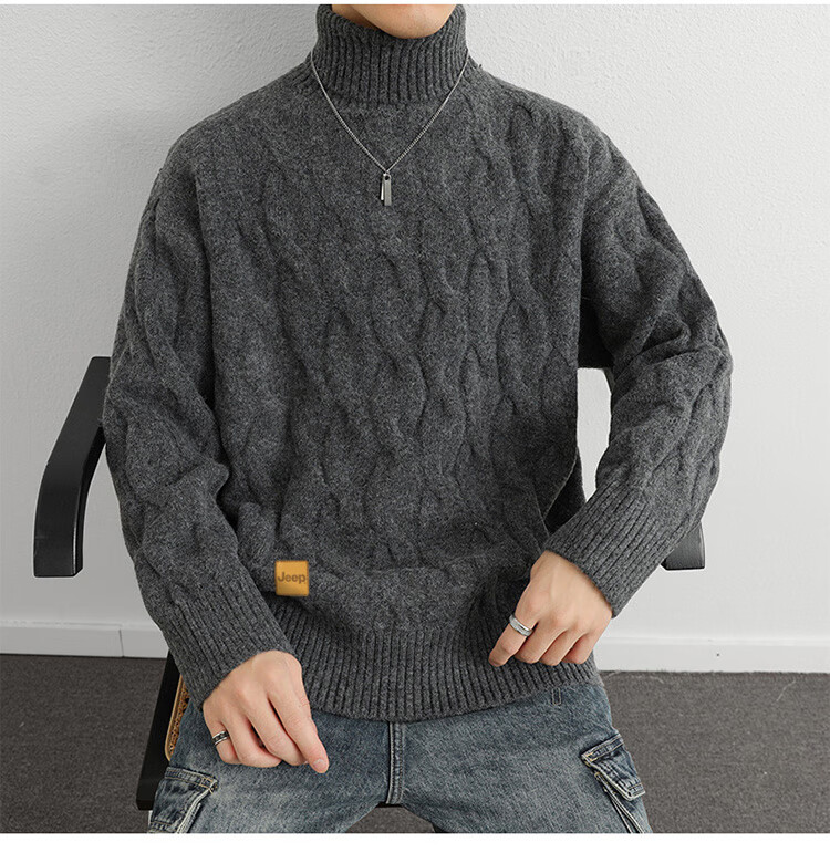 JEEP Men's Winter Thickened Sweater, Loose Knitwear, Dark Gray, XL 6