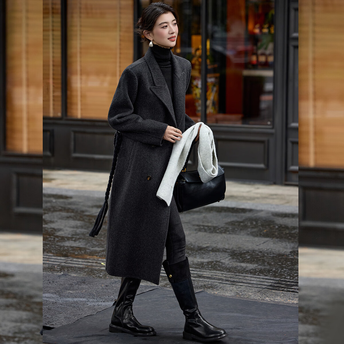 Bailuyu Wool Double-Faced Coat with Suit Collar, Straight Slim Fit, Winter 2025 New, Dark Gray, XL