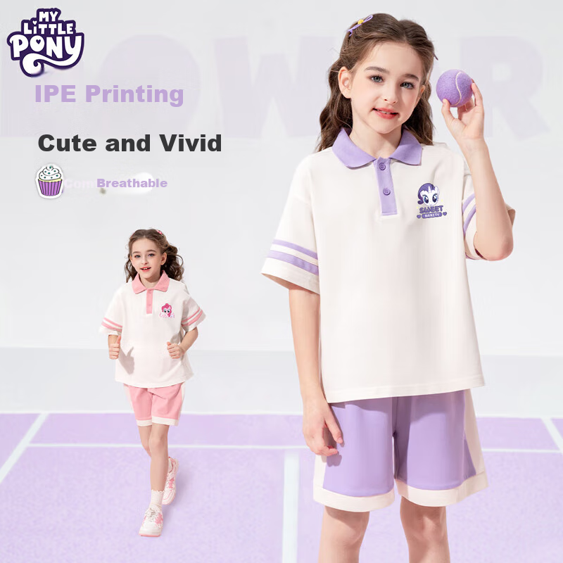 MY LITTLE PONY Girls' Preppy Style Set, Children's Summer Cool Sports Short-Sleeve Outfit, Purple, Size 110