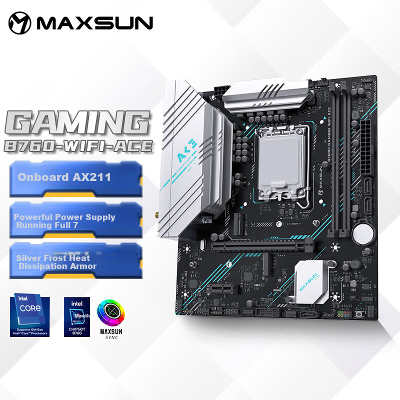 MAXSUN MS-B760M Gaming WIFI ACE Motherboard Supports DDR5 CPU 12490F/12600K/14600KF (Intel B760/LGA 1700)