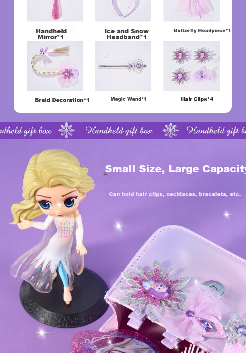 Disney Elsa Princess Bag, for Ages 6-12, 9-Year Children's Toy, Birthday Gift for Girls, 8-Year Girl Frozen Elsa Hair Accessories 9