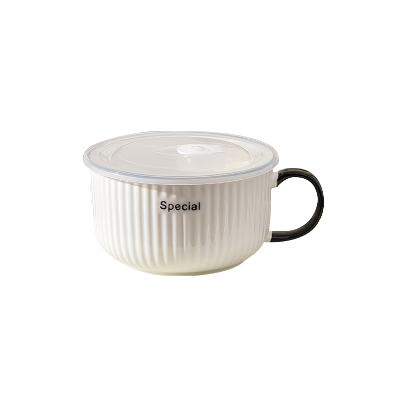 IJARL Ceramic Microwaveable Lunch Bowl with Lid for Office Workers, 6-Inch White Instant Noodle Bowl