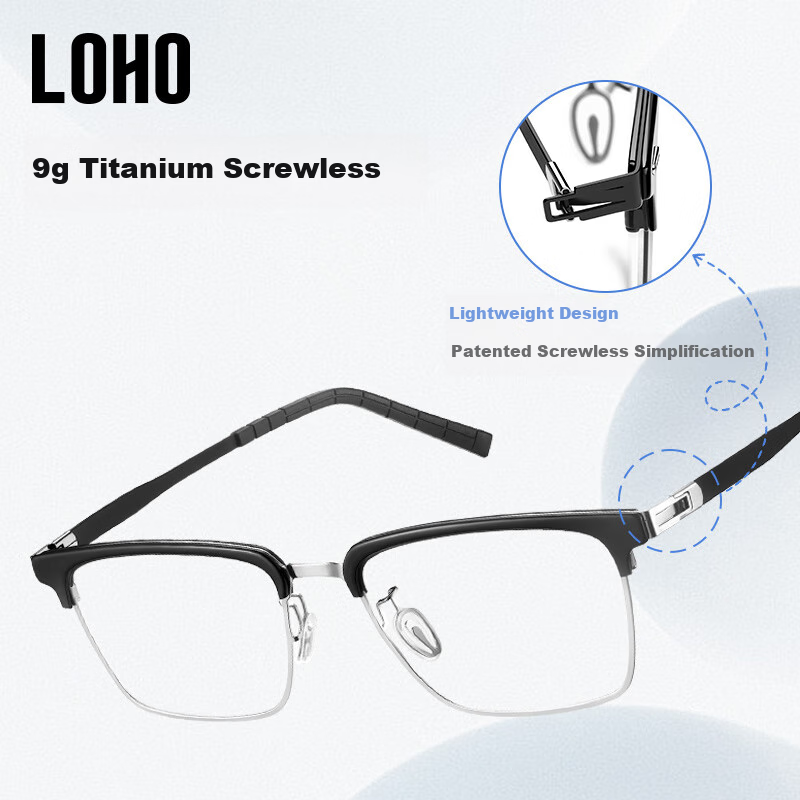 ZEISS Thin Steel Series | Ultra-Light Browline Business Semi-Rimless Myopia Glasses for Men, Professional Anti-Blue Light And Radiation Protection, Compatible with ZEISS Lenses