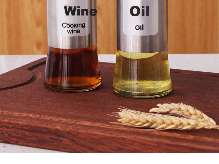 BJ Glass Oil Dispenser Set with Stainless Steel Bottles, 300ml*2, Soy Sauce And Seasoning Bottles, Vinegar Jug, Leak-Proof Oil Pourer, Non-Drip Oil Dispenser 9