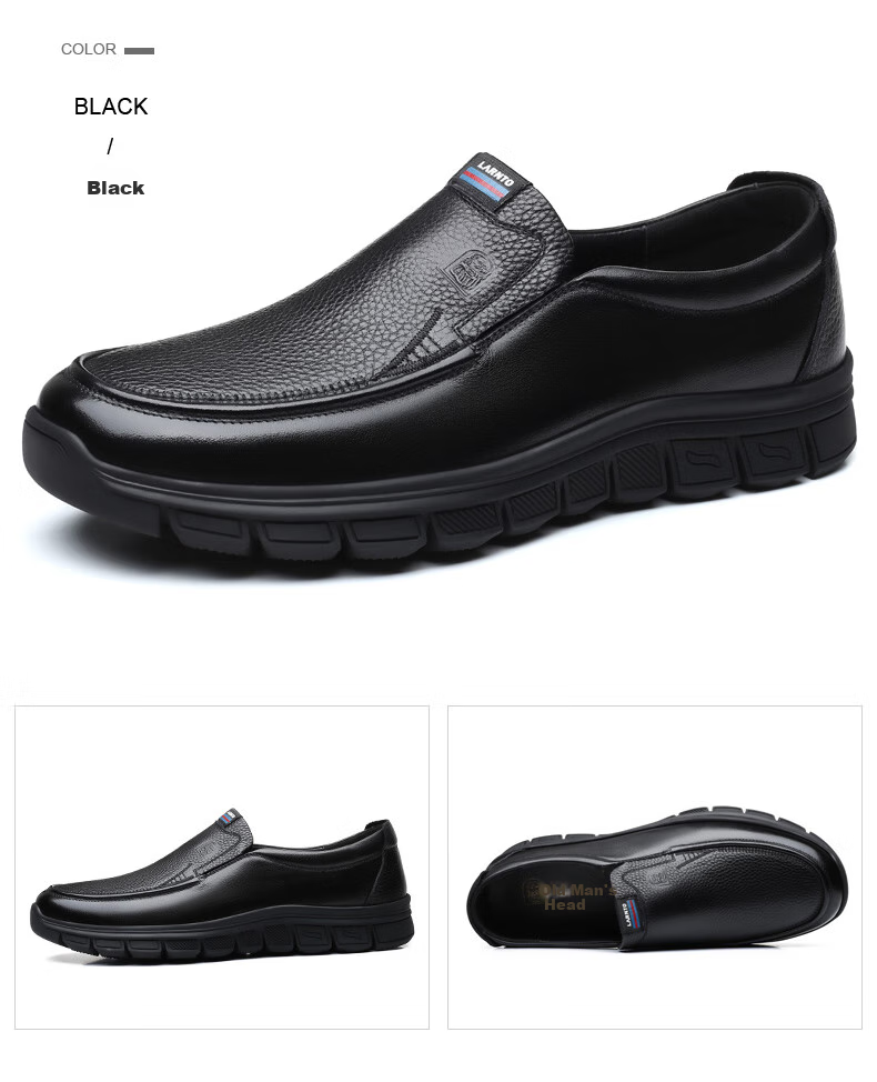 LAORENTOU Men's Leather Shoes, Autumn Business Formal Wear, Soft Leather And Sole, Middle-Aged Casual Dad Shoes, A90223, Black, Size 43 9