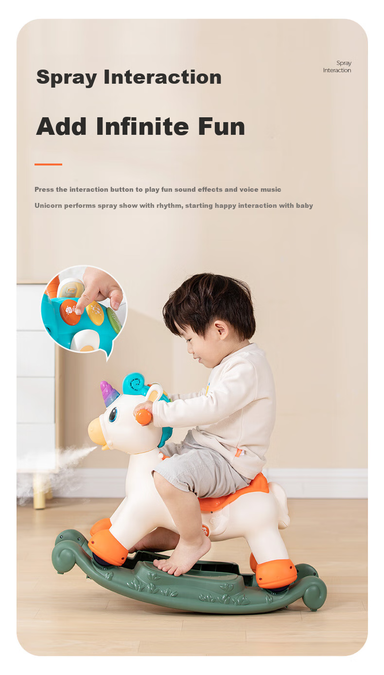 HUILE TOYS Rocking Horse Baby Toy for Ages 1-3, Musical Enlightenment Spray, ABS Material, Birthday And First-Year Gift 3
