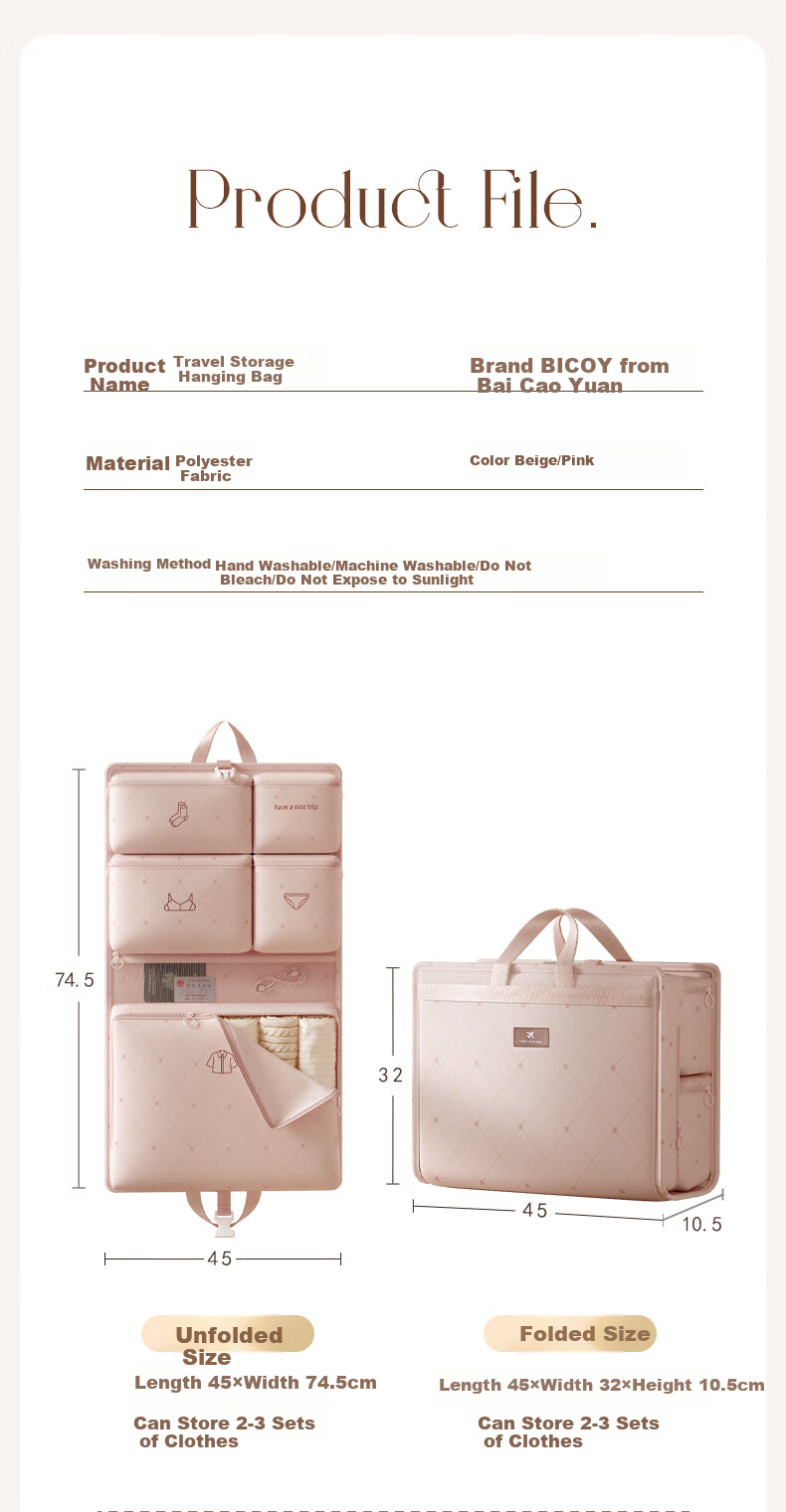 Baicaoyuan Travel Storage Bag, Luggage Organizer, Clothes Sorting Pouch, Travel And Business Trip Hanging Bag, Packing Organizer, Pink 19