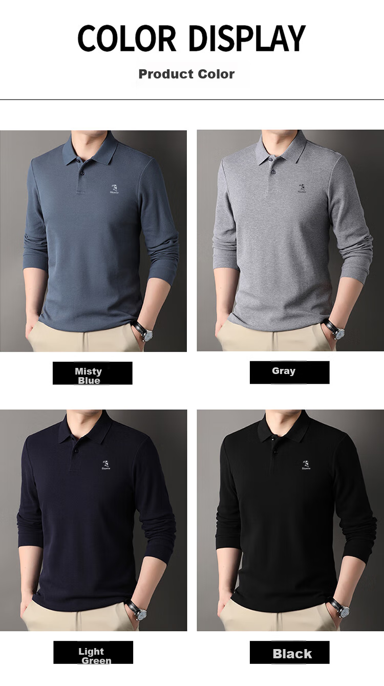 TUCANO Long-Sleeve Cotton Polo Shirt for Men, Business Casual Comfortable Versatile Top, Black, Size 4XL 4