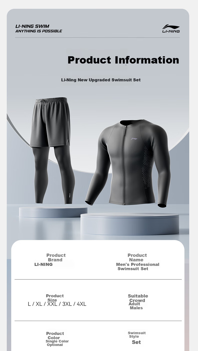 Li-Ning Men's Long-Sleeve Two-Piece Swimsuit, Anti-Embarrassment Jellyfish Suit for Hot Springs, Surfing, And Diving Set 8407 L 11