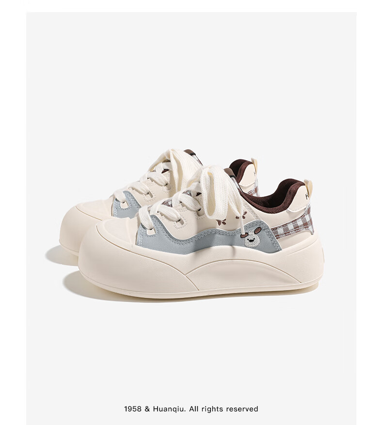 Global Cute Bear Embroidery Big Head Shoes Women 2026 Spring New Versatile Thick Sole Casual Sneakers Blue Brown 39 3