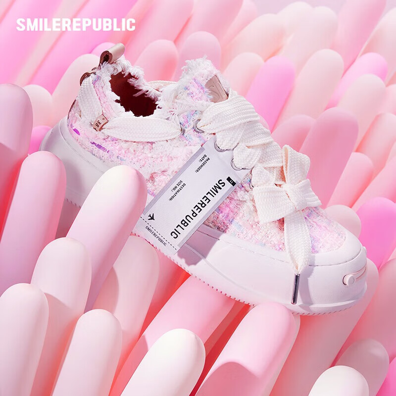Smilerepublic [Song Yaxuan Same Style] Blue and Pink Little Chanel Style Thick Sole Canvas Shoes Casual Height Increasing Sneakers Mixed Color Size 36