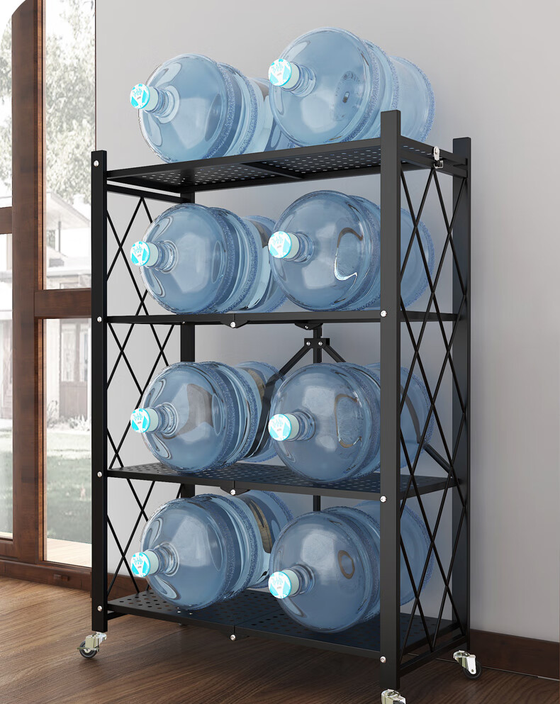 Leaijia Foldable Storage Rack, No Installation Required, Multi-Layer Kitchen Shelf, Movable Floor Storage Organizer for Oven And Microwave 8