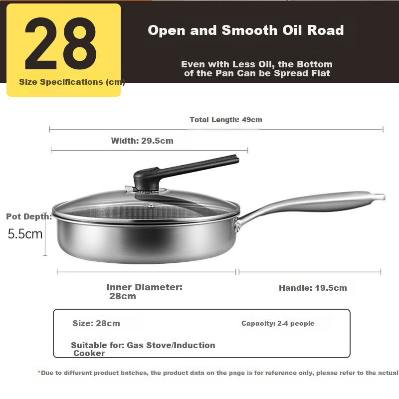 Сковорода COOKER KING Titanium Non-Stick Frying Pan, 28см, с крышкой, из нержавеющей стали 304, подходит для индукционной плиты
