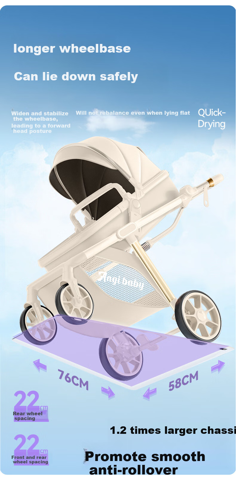 ANGI BABY Stroller, Can Sit And Lie Down, Lightweight And Foldable, High Landscape Baby Carriage, Newborn Pushchair 6