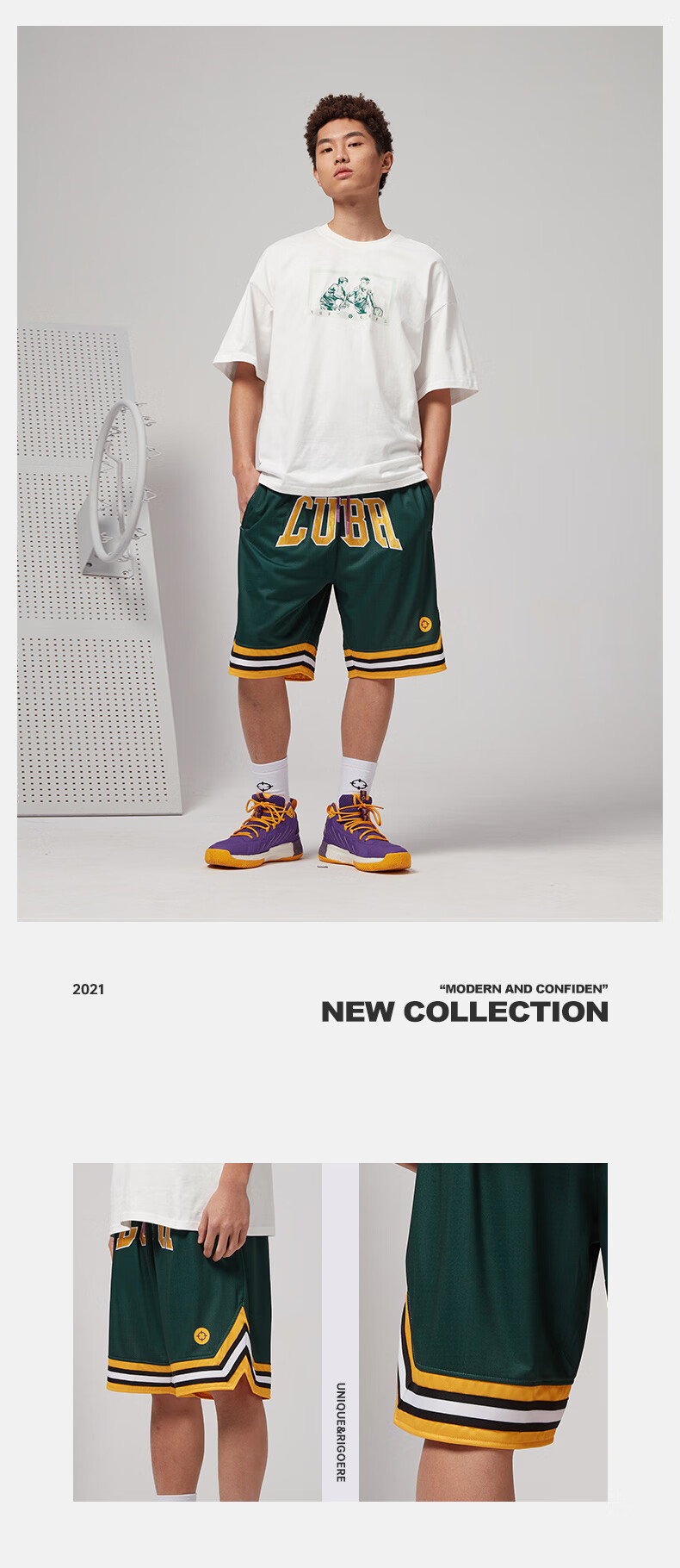 RIGORER Summer Breathable Loose Comfortable Versatile Sports Basketball Shorts Z121211688 Pure White M 10